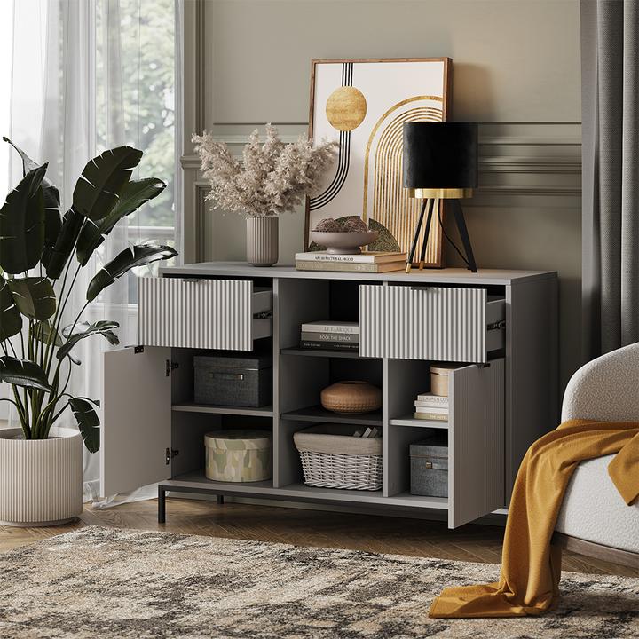 Actual product image Vichy Kommode Eliza, Grau, 120 x 81.2 cm mit 2 Schubladen und 2 Türen