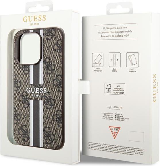 Produktbild Guess GUHMP15LP4RPSW iPhone 15 Pro 6.1" brązowy/brown hardcase 4G Printed Stripes MagSafe (Apple iPhone 15 Pro)