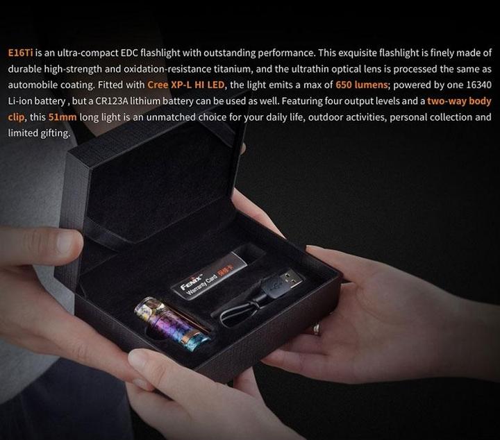 Produktbild Fenix E16 Ti Titan LED Taschenlampe mit li-Ion Akku und Micro-USB Ladekabel (5.10 cm, 650 lm)