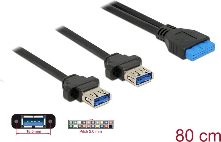 Actual product image Delock USB cable 19-pin USB3.0 head (W) to USB Type A (W) panel mountable (0.80 m, Industrial cables)