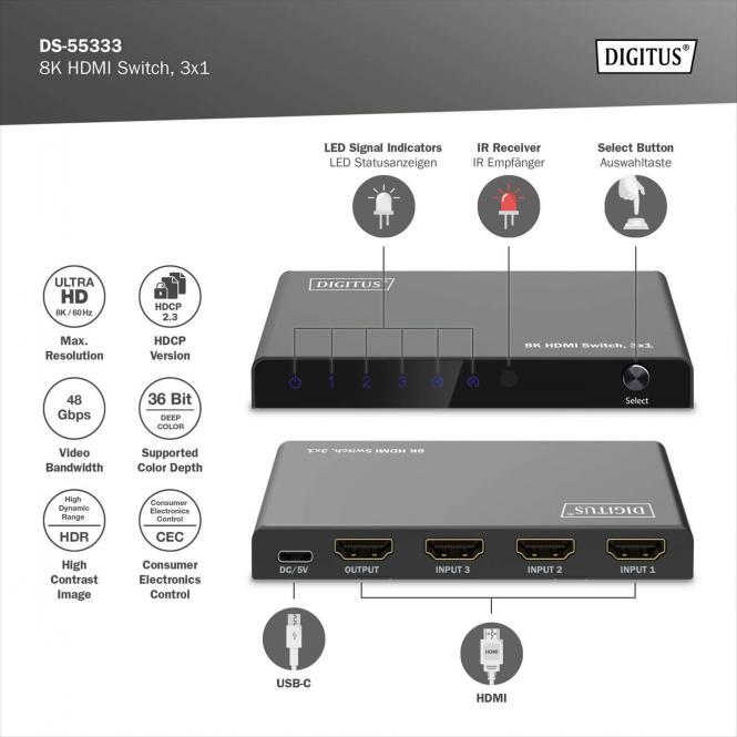 Produktbild Digitus 8K HDMI Switch, 3x1