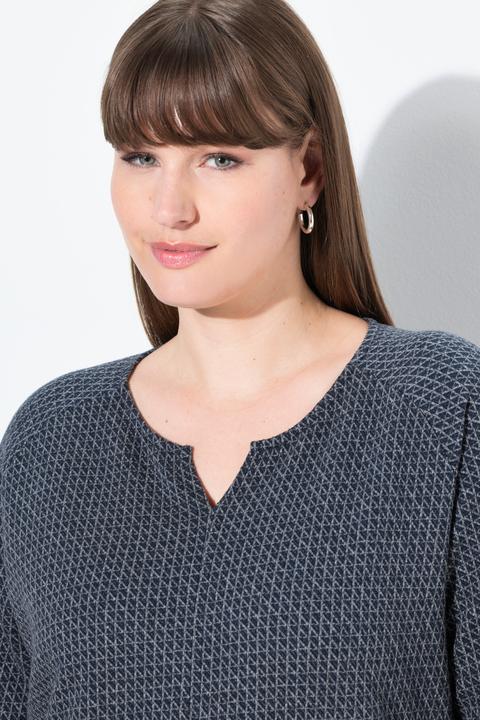Image du produit Ulla Popken Sweat-shirt en Jacquard de coton bio, col rond et manches 3/4 (50, 52)