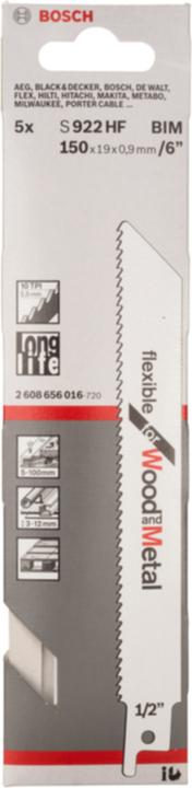 Produktbild Bosch Professional Zubehör Säbelsägeblatt S 922 HF, Flexible for Wood and Metal, 100er-Pack, 150 mm