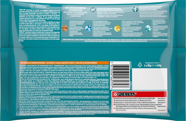 Nährwerte und Zutaten Purina ONE Adult (Adult, 4 Stk., 340 g)