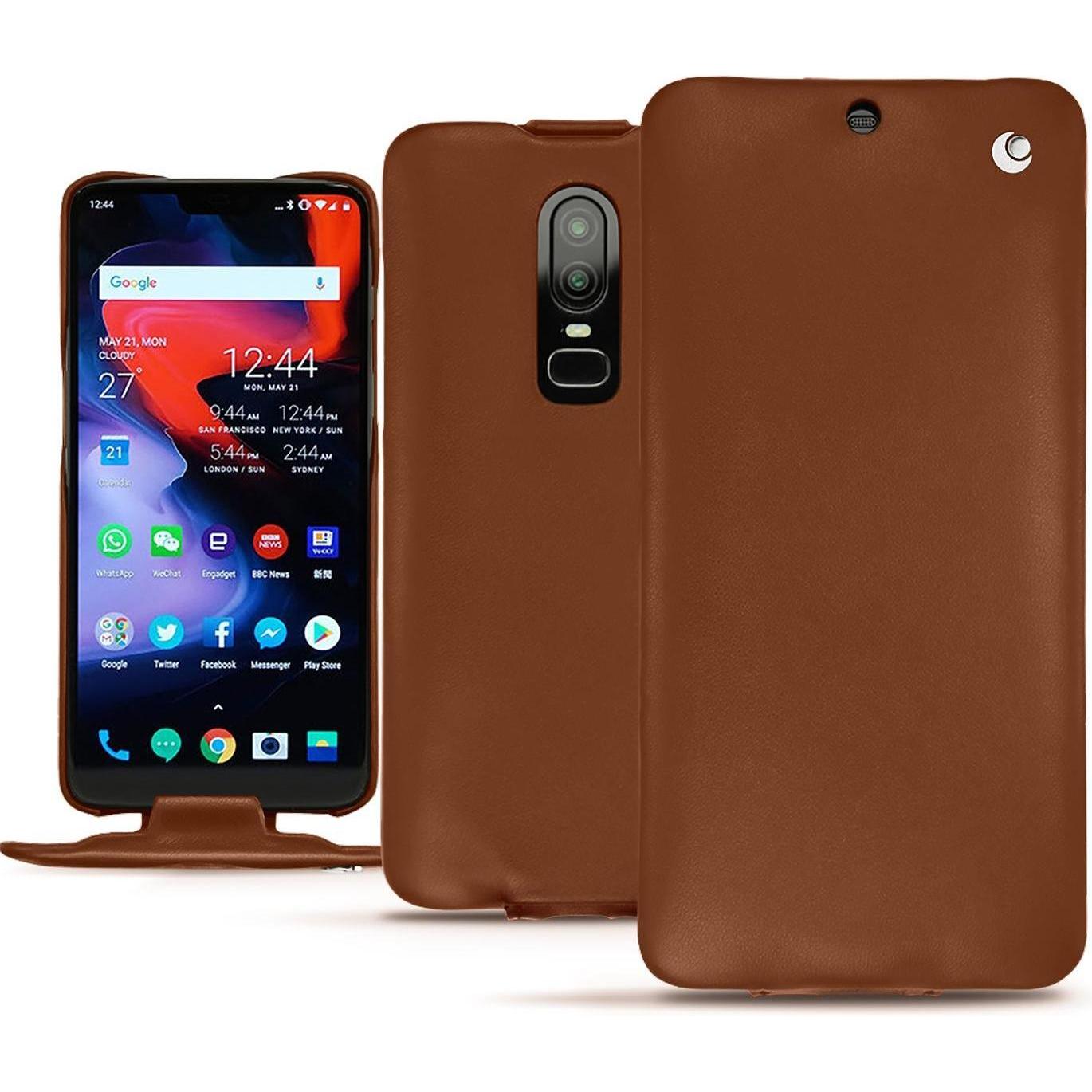Noreve Lederschutzhülle vertikal (OnePlus 6), Smartphone Hülle, Braun