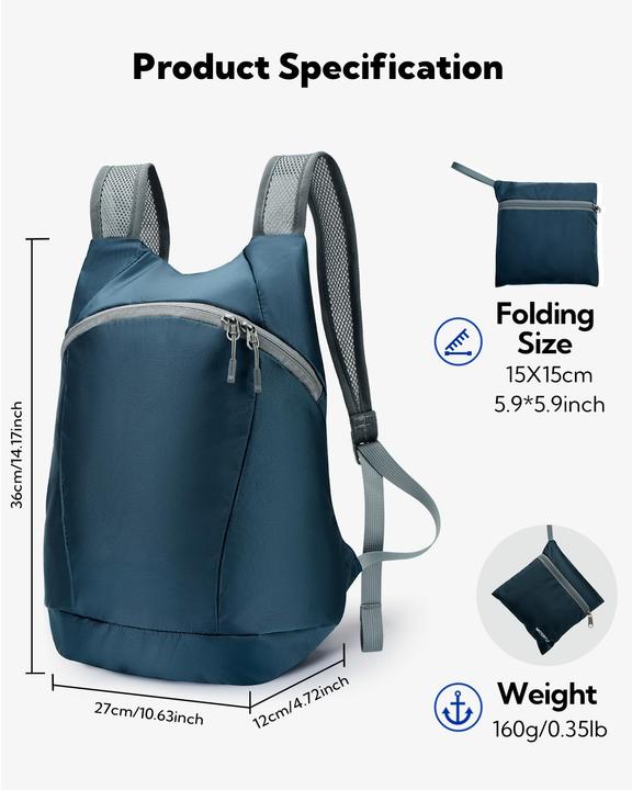 Produktbild Only-Bags.Store Ultraleichter faltbarer Rucksack : Kleiner verpackbarer Wanderrucksack Leichter dünner Rucksack (15 l)