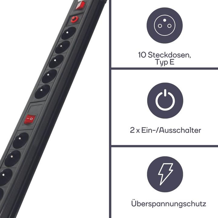 Image du produit Velleman Bloc Multiprise - 10 Prises - Avec Protection Contre Les Surcharges (10x, PECO 7/5, 1.50 m)