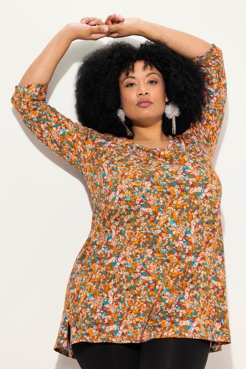 Actual product image Ulla Popken Floral 3/4 Sleeve Knit Tunic (68)