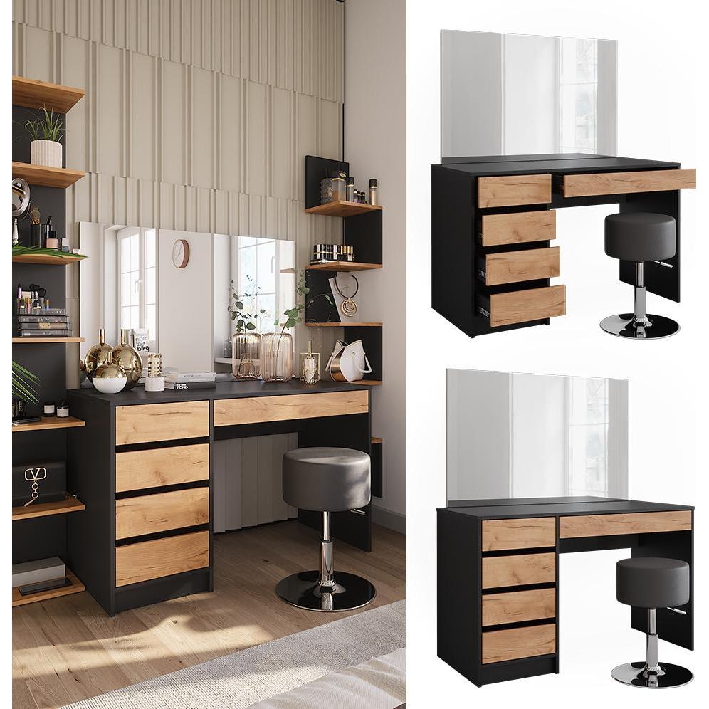 Thumbnail - Vicco, Schminktisch, Schminktisch Sherry, Anthrazit/Goldkraft Eiche, 120 x 75 cm mit Spiegel und Hocker (120 x 75 x 55 c...
