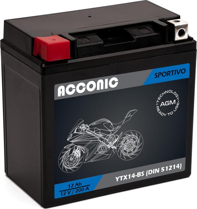 Actual product image Acconic Sportivo AGM YTX14-BS Motorradbatterie 12Ah 12V (DIN 51214) (12 V, 12 Ah)