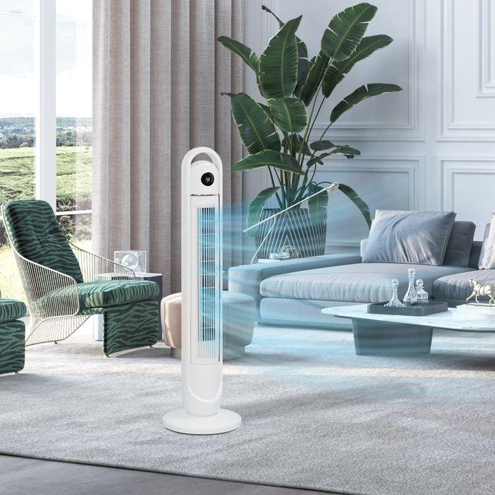 Produktbild Swisshandel24 Turmventilator, Standventilator mit 3 Belüftungsstufen, Fernbedienung, Weiss (60 dB)