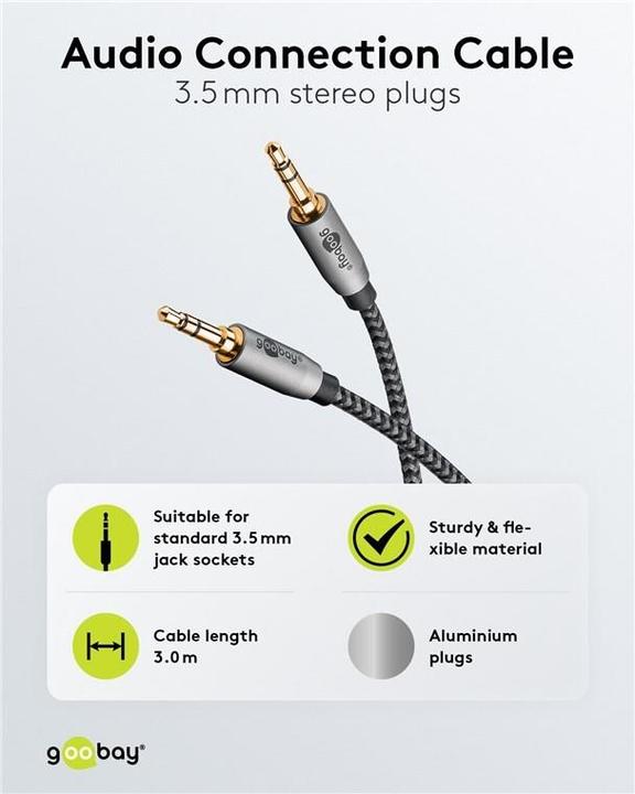 Actual product image Goobay Audio connection cable AUX, 3.5 mm stereo, 3 m, Sharkskin Grey (3 m)