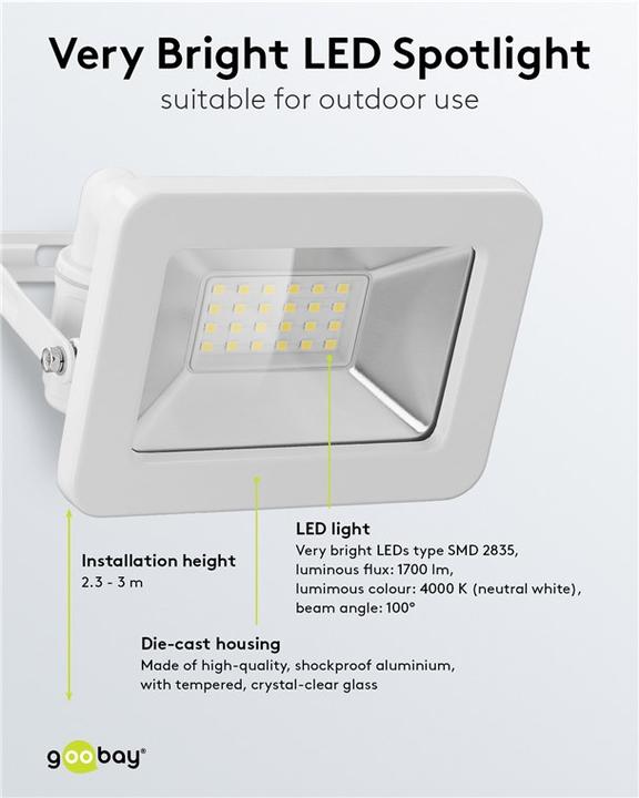 Image du produit Goobay Projecteur d'extérieur à LED, 20 W (1706 lm, IP65)