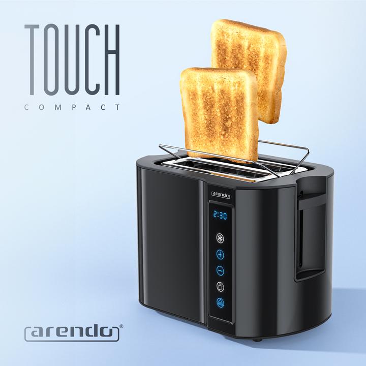 Produktbild Arendo Toaster Edelstahl 2 Scheiben Kurzschlitz, Brötchenaufsatz, Display mit Restzeitanzeige, Touchpanel