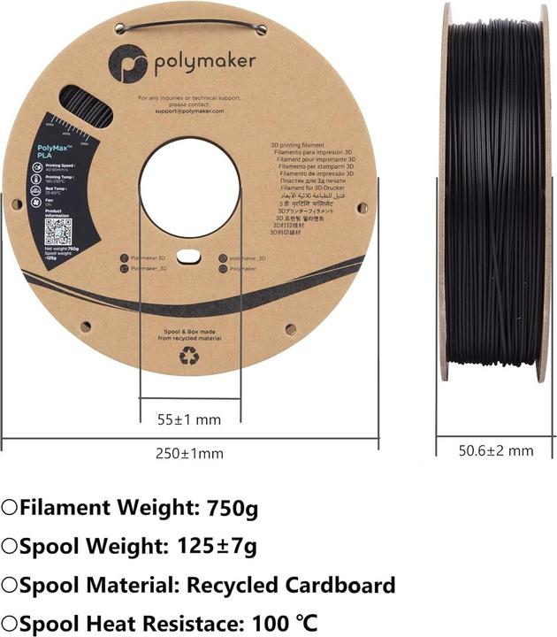 Actual product image Polymaker PolyMide CoPa V2 - Black - 1.75mm (Nylon, 1.75 mm, 750 g)