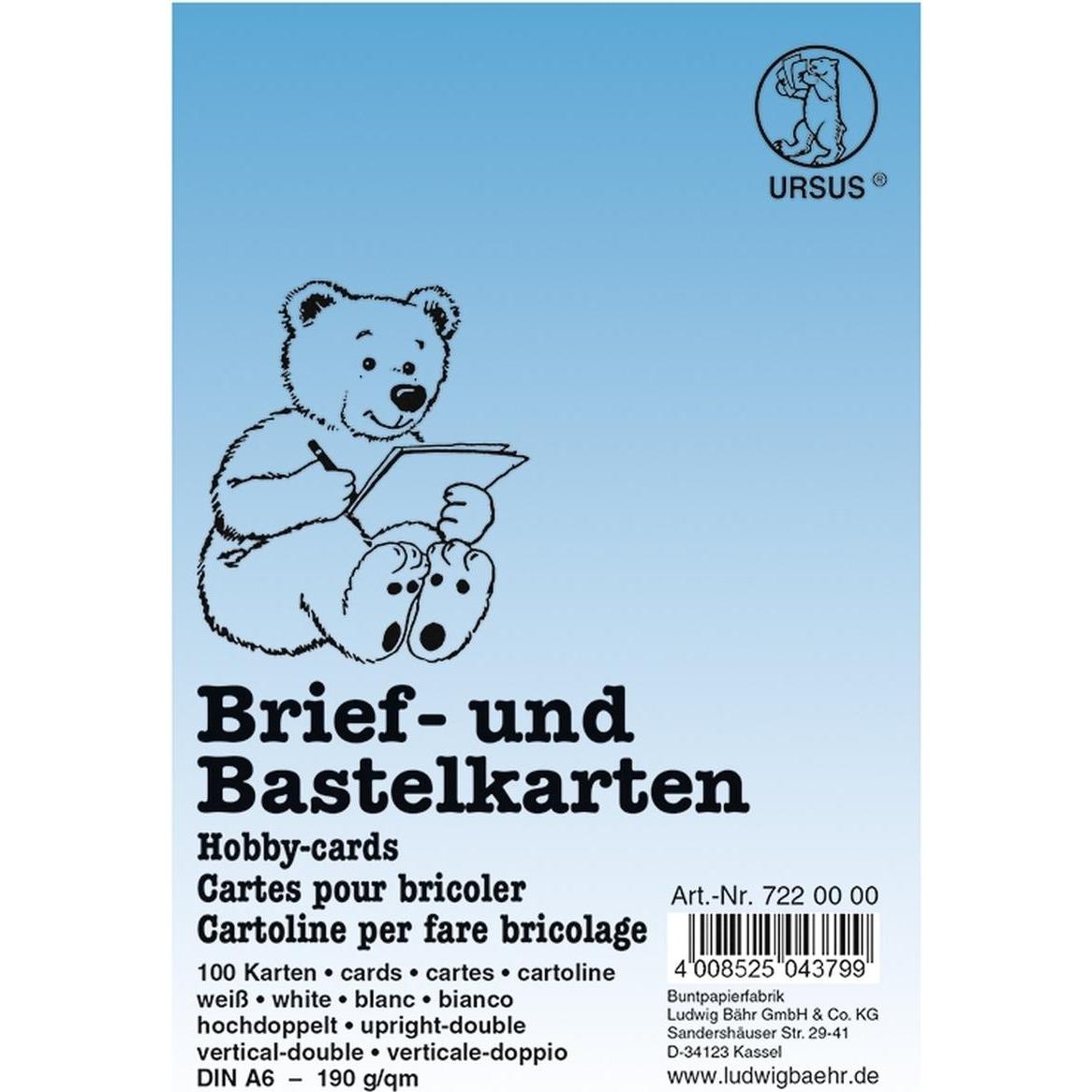 Ursus, Grusskarte + Briefpapier, Briefkarten A6 hoch doppelt VE=100 Stück weiss (100 Stk.)