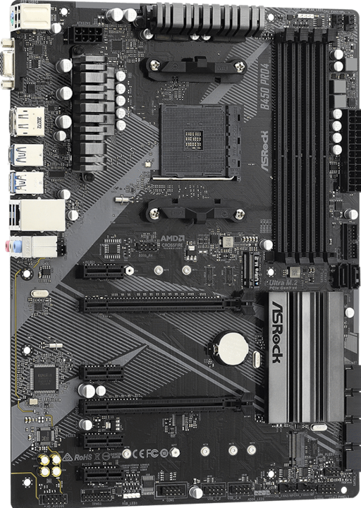 Productafbeelding AsRock B450 Pro4 R2.0 - Moederbord - ATX - Socket AM4 - AMD B450 - USB-C Gen2, USB 3.2 (AM4, AMD B450, ATX)