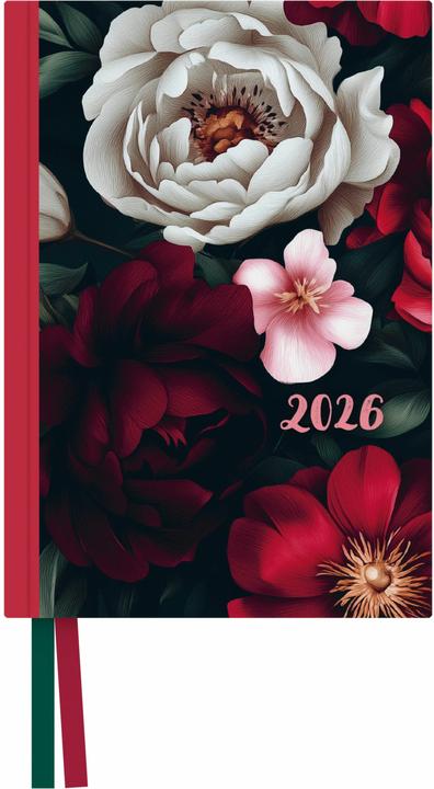 Dark Flowers Taschenkalender 2026 - Blumen-Design - Terminplaner mit Wochenkalendarium - Format (A6, 1 week / 2 pages)