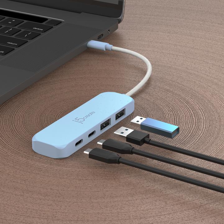 Produktbild j5Create Umweltfreundlicher USB-C-zu-Hub Typ C & Typ A Gen 2 mit 4 Anschlüssen, USB 3.2 Gen 1 (3.1 G (USB-C, 4 Ports)