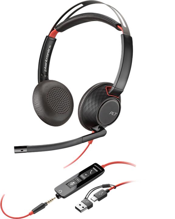 Produktbild Poly Blackwire 5220 + 3.5-mm-Stecker + USB-C/A-Adapter (Kabelgebunden, USB-A, Cisco, Microsoft Teams, Skype, Zoom)
