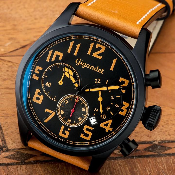 Actual product image Gigandet Analog Japanese Quartz Chronograph Watch with Leather Strap, 100m Water Resistant (Chronograph)