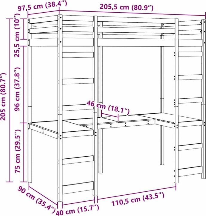 Produktbild vidaXL Loft Bett (90 x 200 cm)