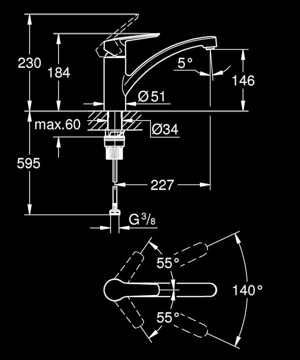Productafbeelding Grohe Start QuickFix keukenmengkraan, platte uitloop, eenvoudige installatie, draaibaar, mat zwart
