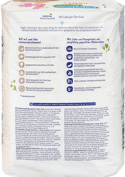 Nährwerte und Zutaten dm babylove nature Pants (Gr. 4, Tragepack, 20 Stk.)