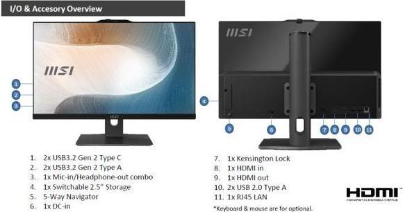 Immagine prodotto MSI PC All In One 27" Black (512 GB, 32 GB, Intel Core M7, Grafica Intel Arc)