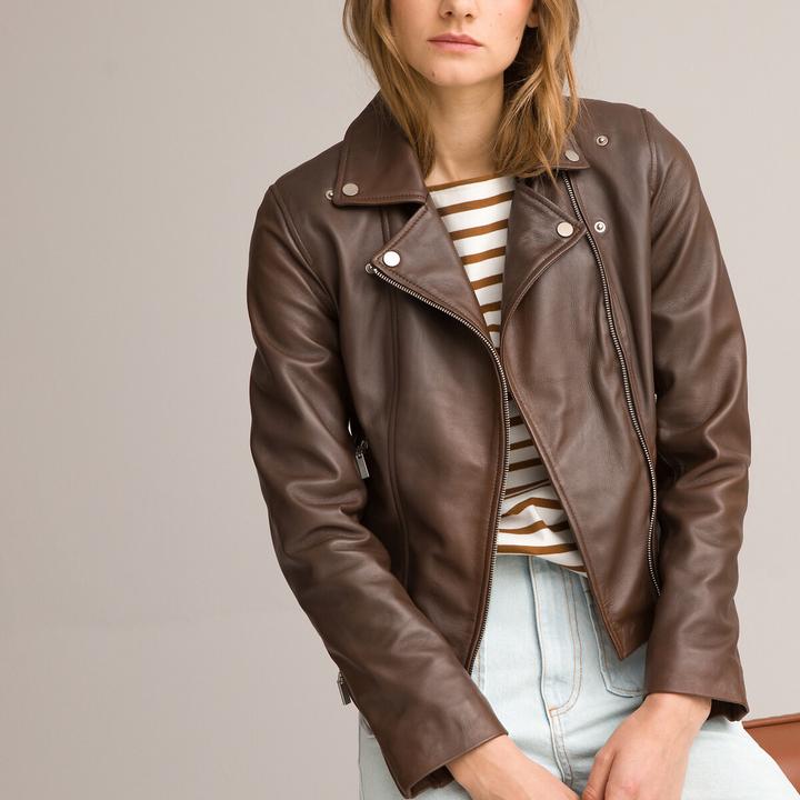 Actual product image La Redoute Collections Biker style leather jacket (32)