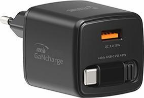Produktbild Swissten Netzadapter SlideCHARGE GaN 45W, 1 Anschluss, MIT EINZIEHBAREM USB-C-KABEL (45 W, 1 Port)