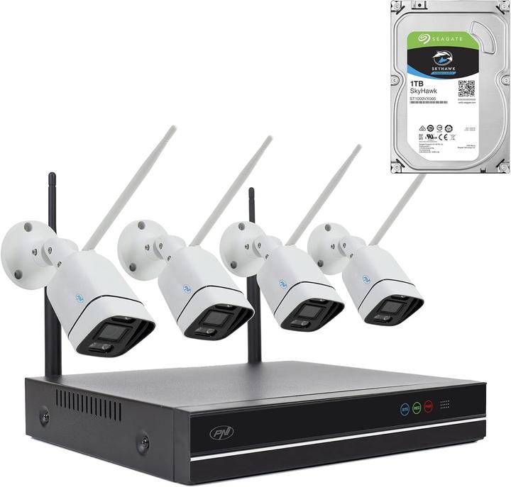 PNI WiFi NVR video surveillance kit with 4 wireless cameras and 1TB HDD (2560 x 1440 Pixels)