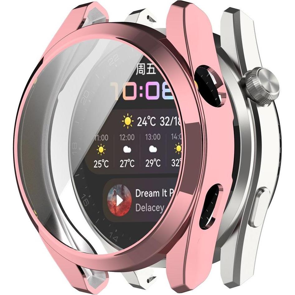 König Design Schutz Tasche Hülle für Huawei Watch3 Pro Case Cover Bumper Etuis Schale Tasche, Smartwatch Zubehör, Rosa