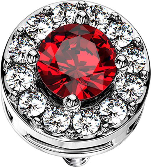 Produktbild Star Piercing Dermal Anchor silber Kristallkreis mit grossem Kristall rot (Messing, Chirurgenstahl 316L)