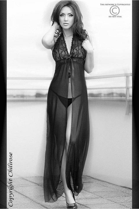 Actual product image Chilirose CR 3275 BABYDOLL LONG & THONG BLACK S/M (S)