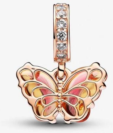 Image du produit Pandora Charm papillon en verre de Murano rose et jaune (Verre)