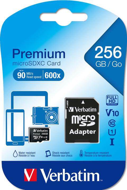 Immagine prodotto Verbatim MicroSDXC Classe 10 UHS-I con adattatore (256 GB, microSDXC, U1, UHS-I)
