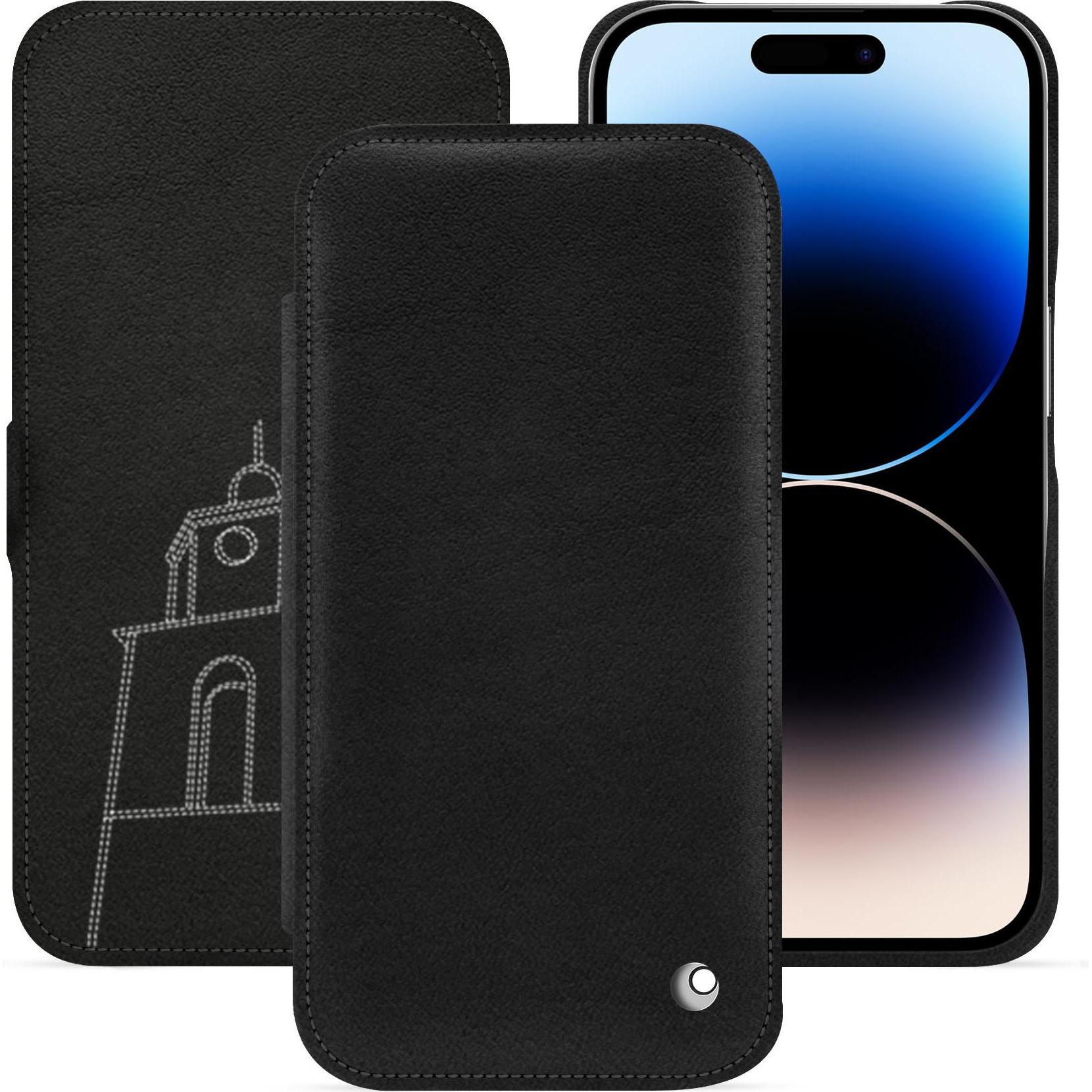 Noreve Lederschutzhülle horizontal (Apple iPhone 15 Pro), Smartphone Hülle, Schwarz