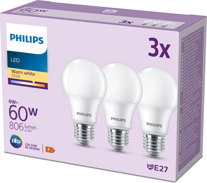 Produktbild Philips LED Lampe (E27, 8 W, 806 lm, 3 x, F)