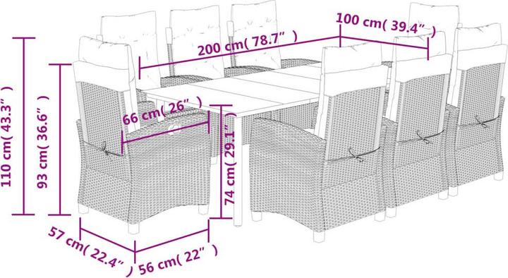 Produktbild vidaXL 10-tlg. Garten-Lounge-Set mit Kissen (100 cm)
