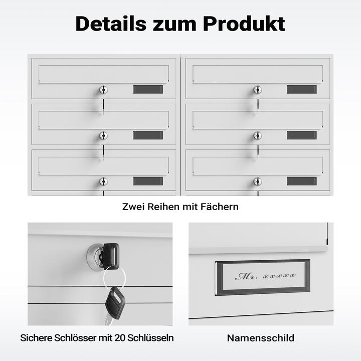 Produktbild Wiltec 10er Briefkastenanlage weiss 2x5 Fächer Standbriefkasten Briefkasten Post
