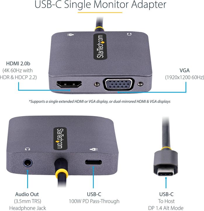 Produktbild StarTech com 122-USBC-HDMI-4K-VGA (HDMI, VGA, 14.50 cm)