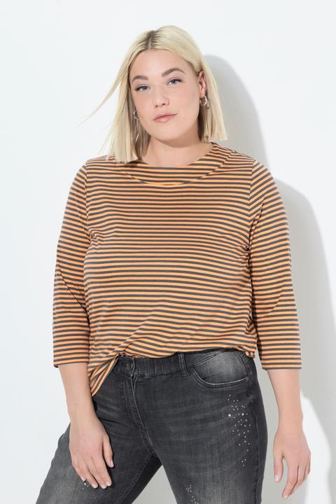Actual product image Ulla Popken Striped High Neck 3/4 Sleeve Tee (56)