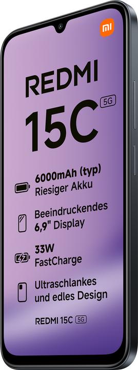 Actual product image Xiaomi Redmi 15C 5G Dual Sim 4GB RAM 128GB - Midnight Black (128 GB, Midnight Black, 6.90", 5G)
