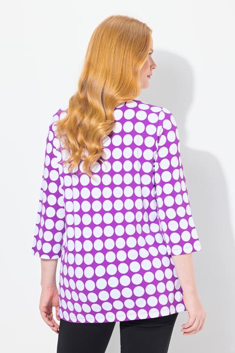 Image du produit Ulla Popken T-shirt en coton Pima, imprimé gros pois, col rond et manches 3/4, coupe évasée (42, 44)