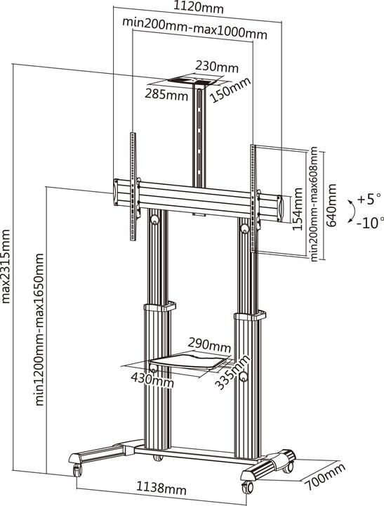 Produktbild InLine Teleskopischer TV-Wagen (100", 100 kg)