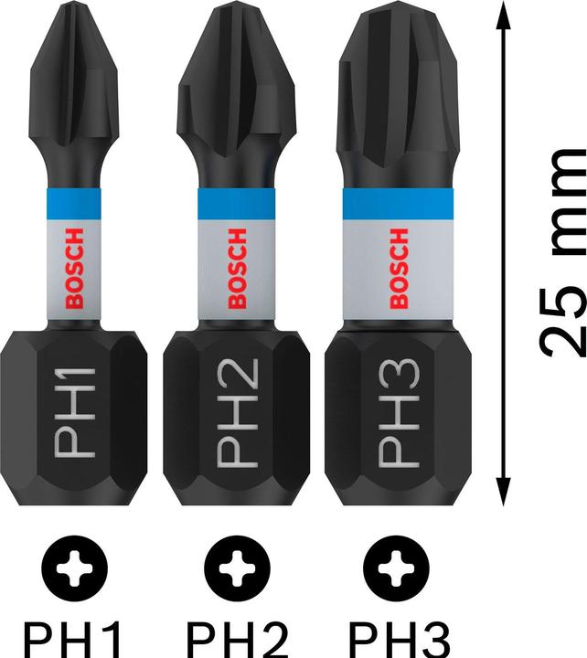 Produktbild Bosch Professional Zubehör PRO Phillips Impact Bit, PH1x25, PH2x25, PH3x25 mm, 3-tlg