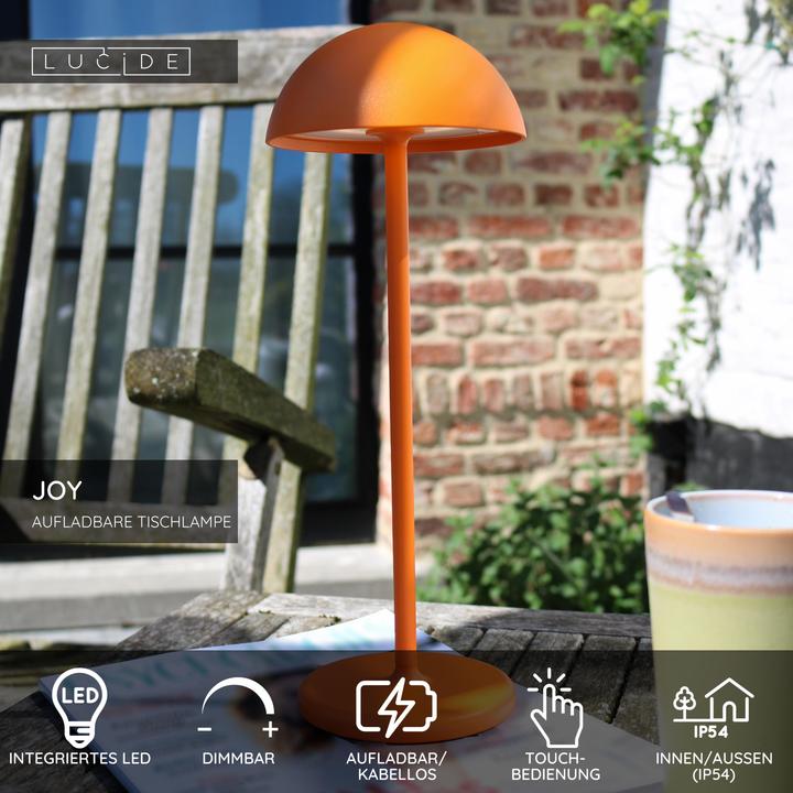 Image du produit Lucide JOY - Lampe de table extérieur - Ø 11,5 cm - LED Dim. - 1x1,5W 3000K - IP54 - Orange 15500/02/53 (215 lm)