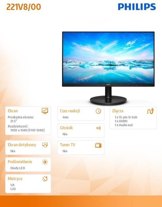 Actual product image Philips 221V8/00 (1920 x 1080 pixels, 21.50")