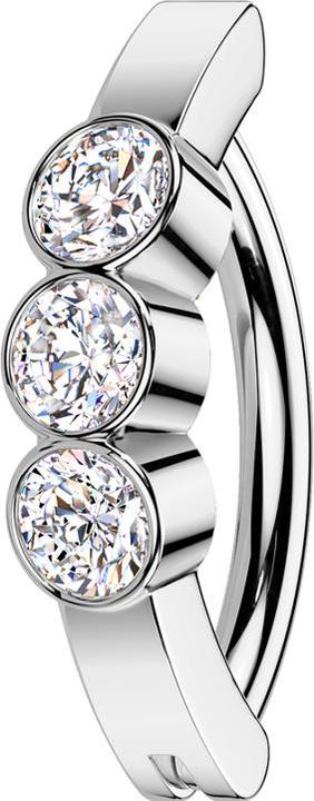 Produktbild Star Piercing Banane klappbar silber Schild drei runde Kristall silber (Messing, Chirurgenstahl 316L)